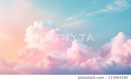 粉紅色和藍色的淡雲，夢幻可愛的漸層天空（AI生成圖像） 115064390