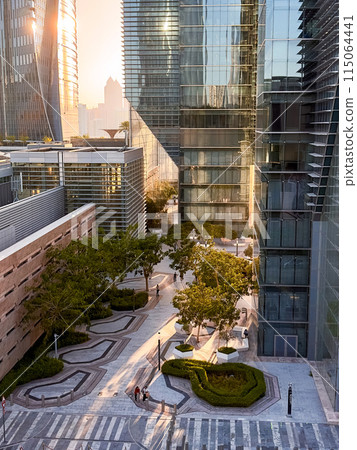 Sunset over urban small park inAl Maryah Island, in Abu Dhabi UAE 115064441