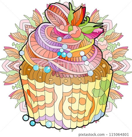 Vector piece of cake with abstract ornaments with mandala. Vector piece of cake with abstract ornaments with mandala. 115064801