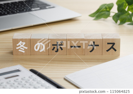 A building block with the words "Winter Bonus" written on it A building block with the words "Winter Bonus" written on it 115064825