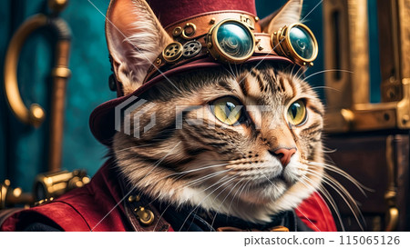 Vintage illustration of steampunk cat portrait close-up Vintage illustration of steampunk cat portrait close-up 115065126