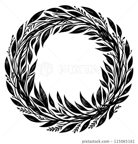 Laurel wreath circle frame isolated on white background. Vector illustration. Laurel wreath circle frame isolated on white background. Vector illustration. 115065181
