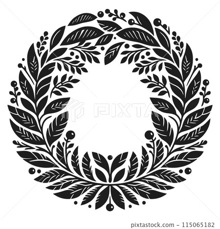 Laurel wreath circle frame isolated on white background. Vector illustration. 115065182