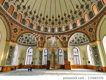 Interior of Taza Pir Mosque in Baku Azerbaijan Showcasing Ornate Architecture and Detailed Design 115065370