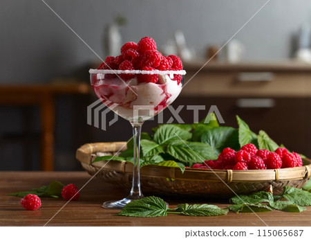 Raspberry dessert with fresh berries. Raspberry dessert with fresh berries. 115065687