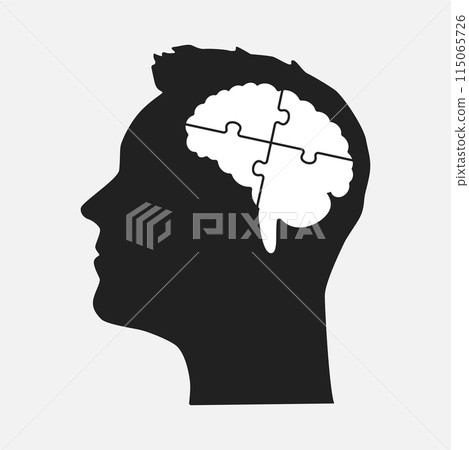 Male head with puzzle brain. Strategy, jigsaw 115065726