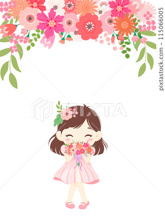 Cute girl wearing pink flowers and skirt Copy space Cute girl wearing pink flowers and skirt Copy space 115066005