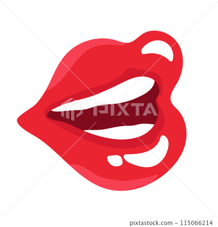 Woman red lips isolated on white background. Sensual female lips, open mouth. Vector illustration 115066214