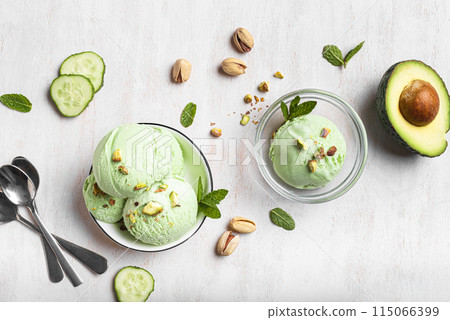 Green vegetable avocado ice cream Green vegetable avocado ice cream 115066399