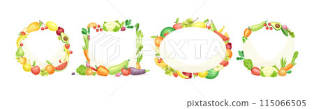 Bright Fruit and Vegetable Frame with Ripe and Fresh Agricultural Cultivar Vector Set Bright Fruit and Vegetable Frame with Ripe and Fresh Agricultural Cultivar Vector Set 115066505