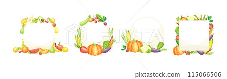 Bright Fruit and Vegetable Frame with Ripe and Fresh Agricultural Cultivar Vector Set Bright Fruit and Vegetable Frame with Ripe and Fresh Agricultural Cultivar Vector Set 115066506