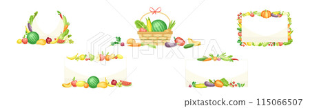 Bright Fruit and Vegetable Frame with Ripe and Fresh Agricultural Cultivar Vector Set Bright Fruit and Vegetable Frame with Ripe and Fresh Agricultural Cultivar Vector Set 115066507