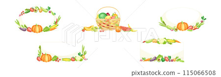 Bright Fruit and Vegetable Frame with Ripe and Fresh Agricultural Cultivar Vector Set Bright Fruit and Vegetable Frame with Ripe and Fresh Agricultural Cultivar Vector Set 115066508