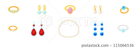 Shiny Necklace, Ring and Earrings as Jewelry Object with Gem Vector Set 115066536