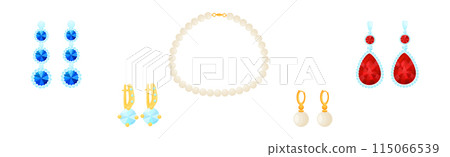 Shiny Necklace and Earring as Jewelry Object with Gem Vector Set 115066539