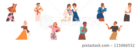 Man and Woman Character Crying, Weeping and Sobbing from Sorrow and Happiness Vector Illustration Set 115066552