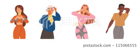 Man and Woman Character Crying, Weeping and Sobbing from Sorrow and Grief Feeling Sad and Upset Vector Illustration Set 115066555