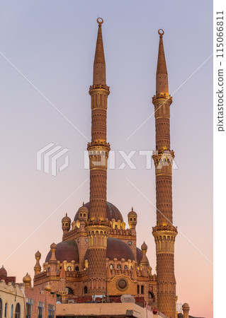 Beautiful Al Mustafa Mosque in Old Town of Sharm El Sheikh in Egypt, at sunset Beautiful Al Mustafa Mosque in Old Town of Sharm El Sheikh in Egypt, at sunset 115066811