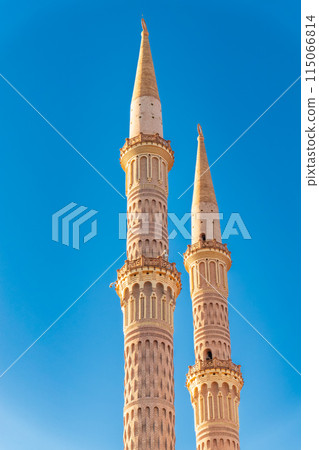 Beautiful Al Mustafa Mosque in Old Town of Sharm El Sheikh in Egypt, at sunset 115066814