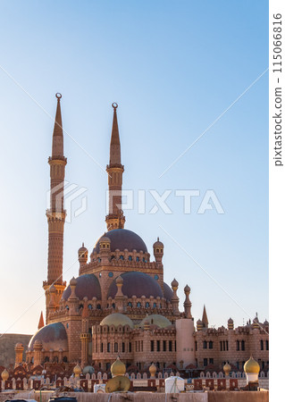 Beautiful Al Mustafa Mosque in Old Town of Sharm El Sheikh in Egypt, at sunset Beautiful Al Mustafa Mosque in Old Town of Sharm El Sheikh in Egypt, at sunset 115066816