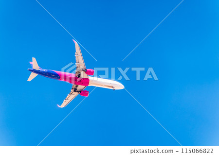 Airplane before landing in blue sky, Airbus A321 Airplane before landing in blue sky, Airbus A321 115066822
