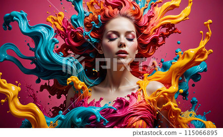 A woman fused with ink 115066895