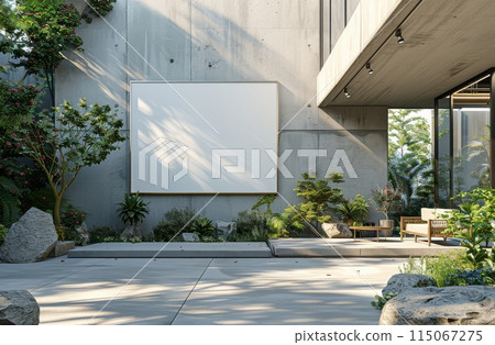 Empty Picture Frame in Courtyard 115067275