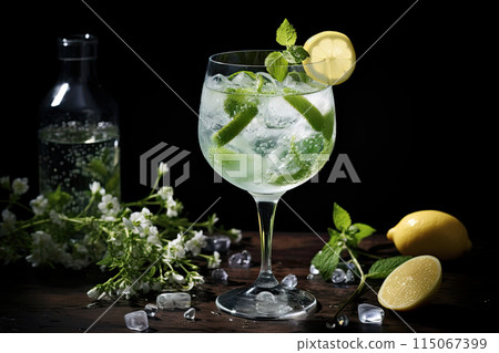 Refreshing Lemon and Mint Cocktail with Ice 115067399