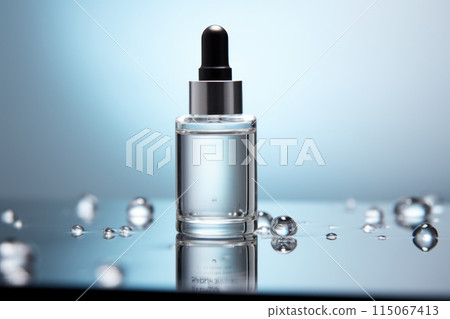 Clear Dropper Bottle on Reflective Surface 115067413