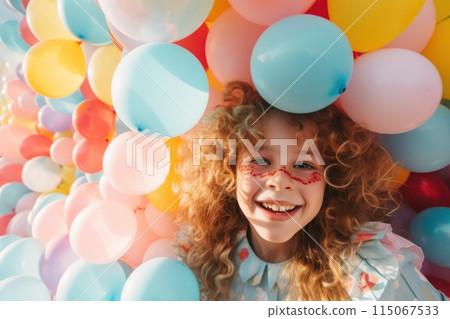 Happy Child with Colorful Balloons 115067533