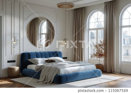 Bed Beside Window in Bedroom 115067589