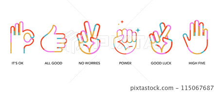 Set of hand gestures icons, vector illustration and concept design 115067687