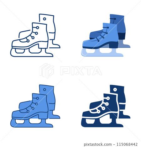 Ice skates icon set in flat and line style Ice skates icon set in flat and line style 115068442