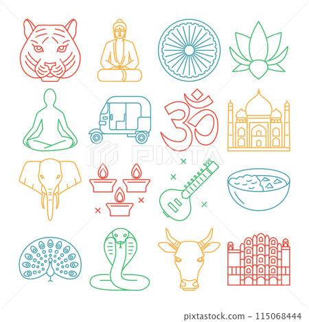 India icons set in thin line style India icons set in thin line style 115068444