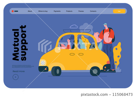 Mutual Support: Assistance in parking the car -modern flat vector concept illustration of man assisting woman with parallel parking A metaphor of voluntary collaborative exchanges of resource, service 115068473