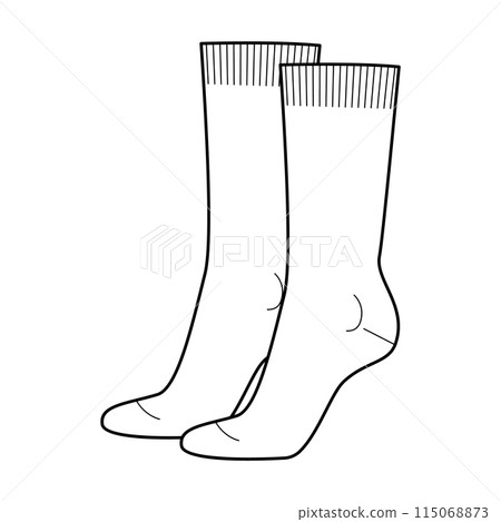 Mid Calf Socks women shape Technical drawing silhouette. Fashion accessory clothing technical illustration stocking Mid Calf Socks women shape Technical drawing silhouette. Fashion accessory clothing technical illustration stocking 115068873