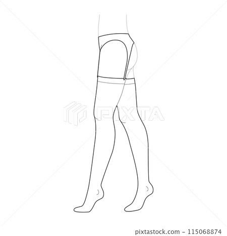 Stockings Suspenders Gatherbelt Tights Pantyhose on legs. Fashion accessory clothing technical illustration stocking 115068874