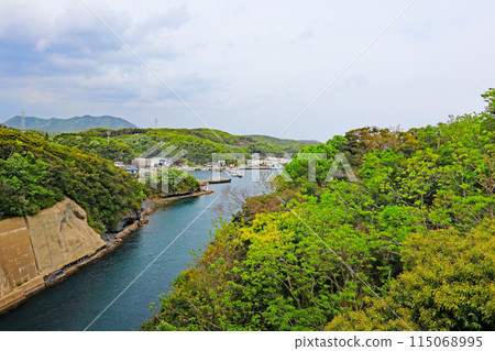 Tsushima: View from the red bridge that divides the north and south Tsushima: View from the red bridge that divides the north and south 115068995