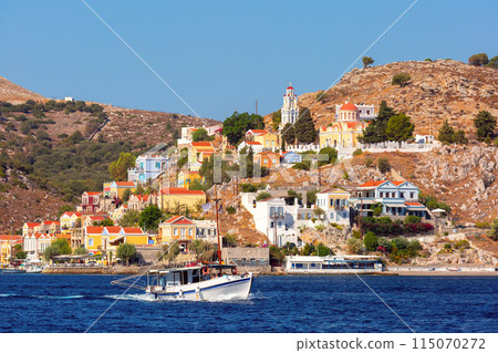 View of The Annunciation Church and Harbor, Symi, Greece View of The Annunciation Church and Harbor, Symi, Greece 115070272