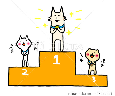 Illustration of a cat standing on the podium at an awards ceremony Illustration of a cat standing on the podium at an awards ceremony 115070421
