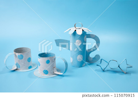 tea party, pot, mixed art, paper craft low poly 115070915