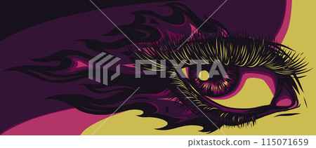woman eye with fire and flames vector illustration 115071659
