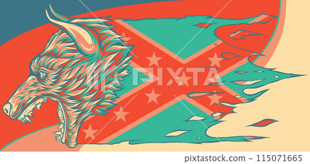 Head of Aggressive Wolf woth confederate flag Head of Aggressive Wolf woth confederate flag 115071665