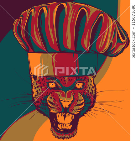 vector illustration of leopard with chef hat 115071690