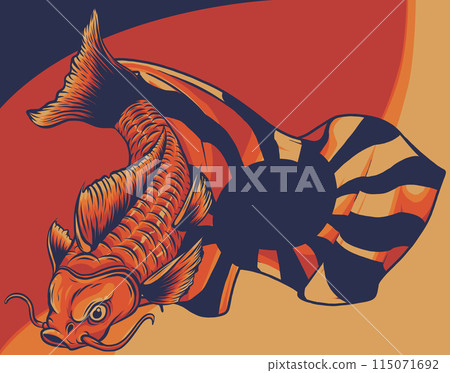 Vector illustration of koi fish with Rising Sun flag Vector illustration of koi fish with Rising Sun flag 115071692