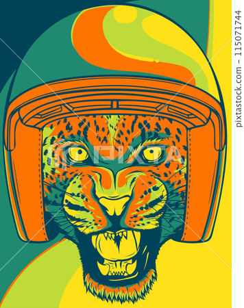 vector illustration of Leopard in Vintage Helmet. 115071744