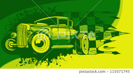 vector illustration of hot rod car with race flag 115071745