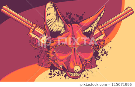 vector illustration of Fox head with two gun vector illustration of Fox head with two gun 115071996