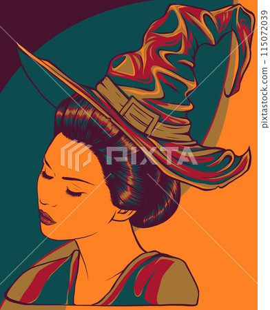 vector illustration of beautiful witch in a classic hat vector illustration of beautiful witch in a classic hat 115072039