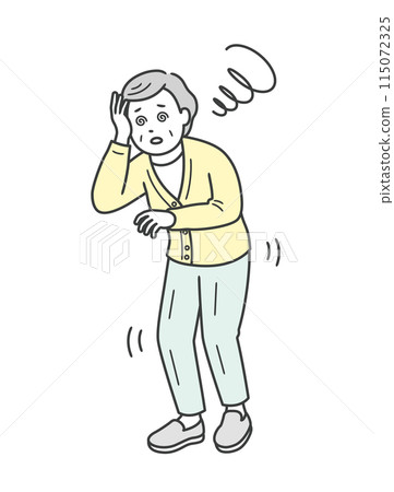 Illustration of an elderly woman feeling dizzy and unsteady 115072325